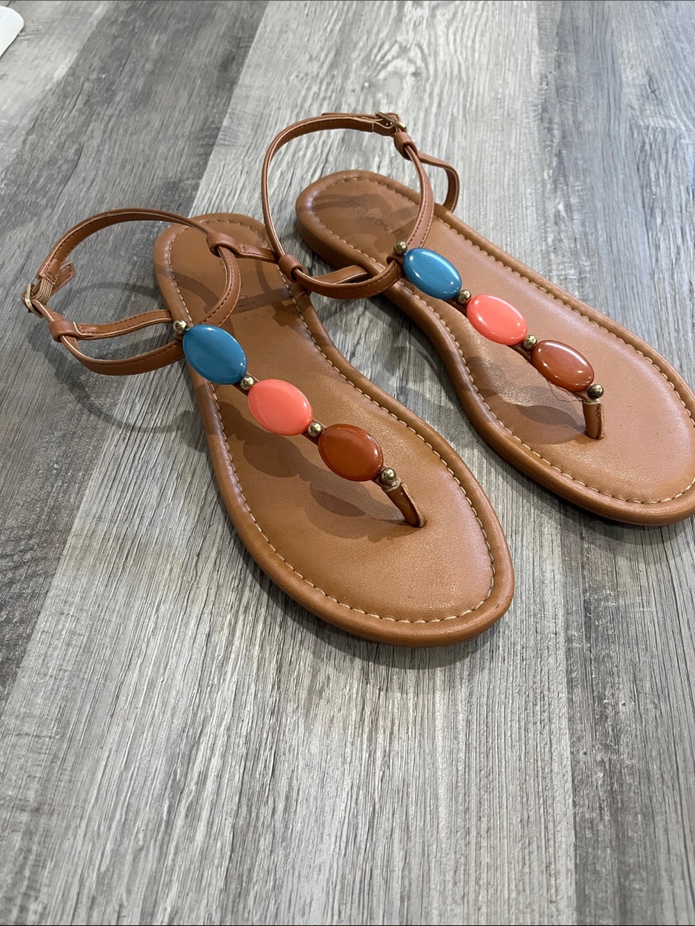 Madden Girl Brown Beaded Sandals Size 7.5